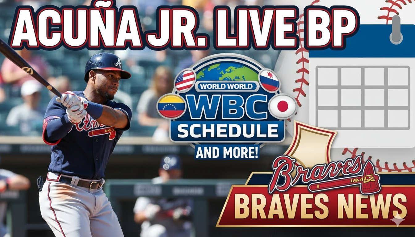 Ronald Acuña Jr. swings during live batting practice at Atlanta Braves spring training in North Port, Florida, February 2026.