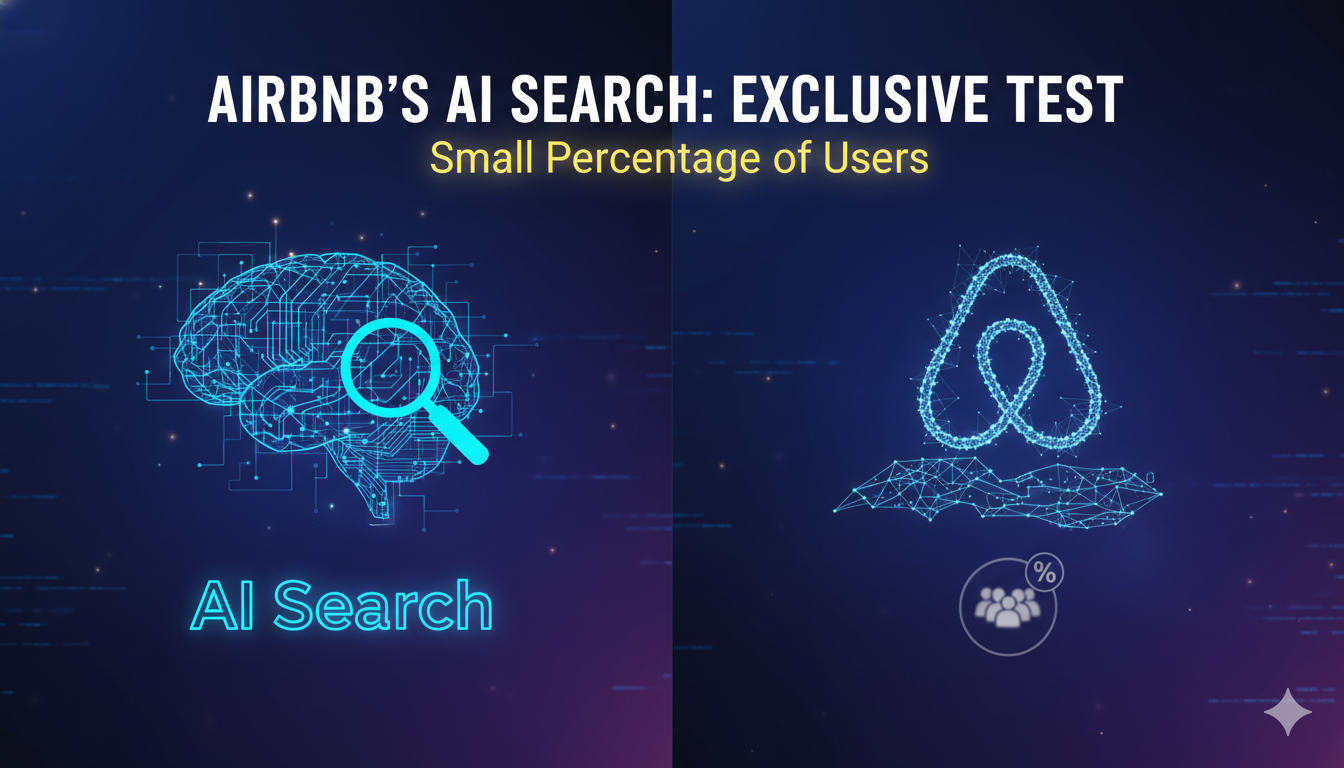 Modern smartphone screen displaying Airbnb app with AI-powered natural language search interface showing conversational query results for travel accommodations