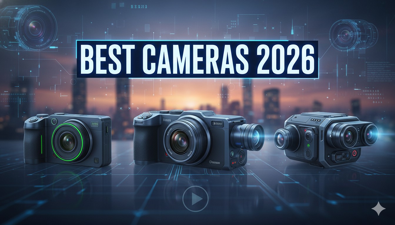 Array of top digital cameras for 2026 including mirrorless and compact models