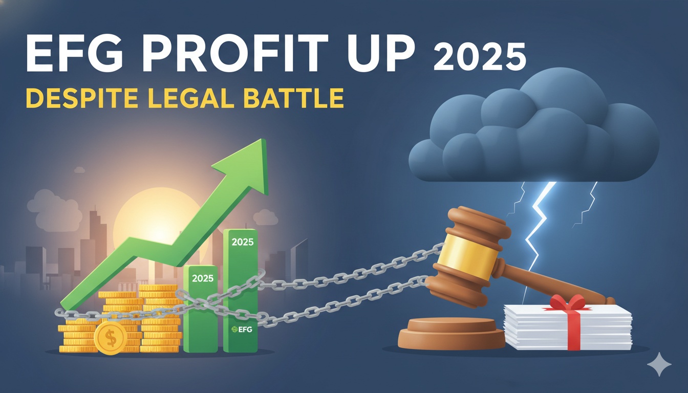 Zurich skyline with modern bank building representing EFG International's headquarters amid financial growth charts