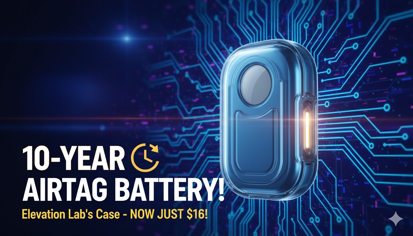 Elevation Lab TimeCapsule extended battery case for Apple AirTag showing the waterproof housing and AA battery compartment