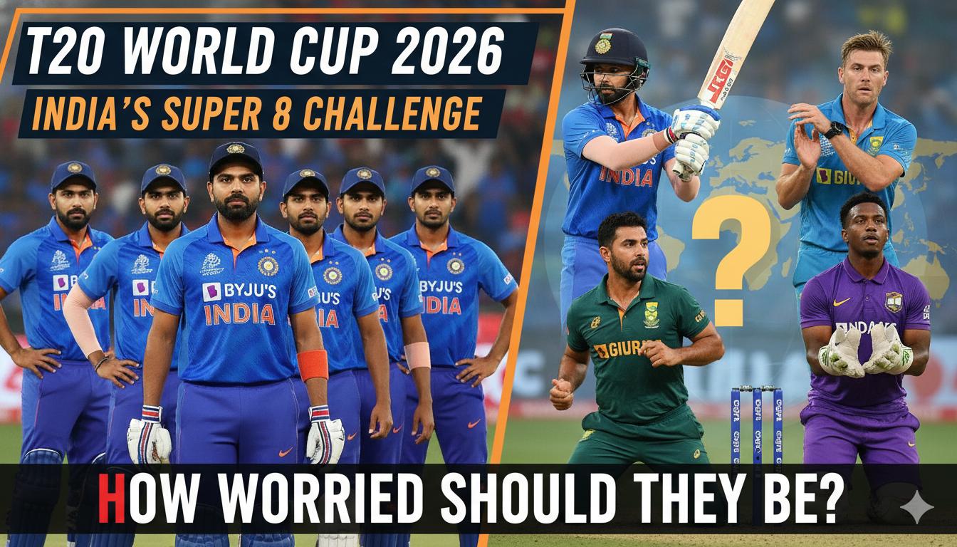 India cricket team players celebrating during T20 World Cup 2026 match against Super 8 opponents