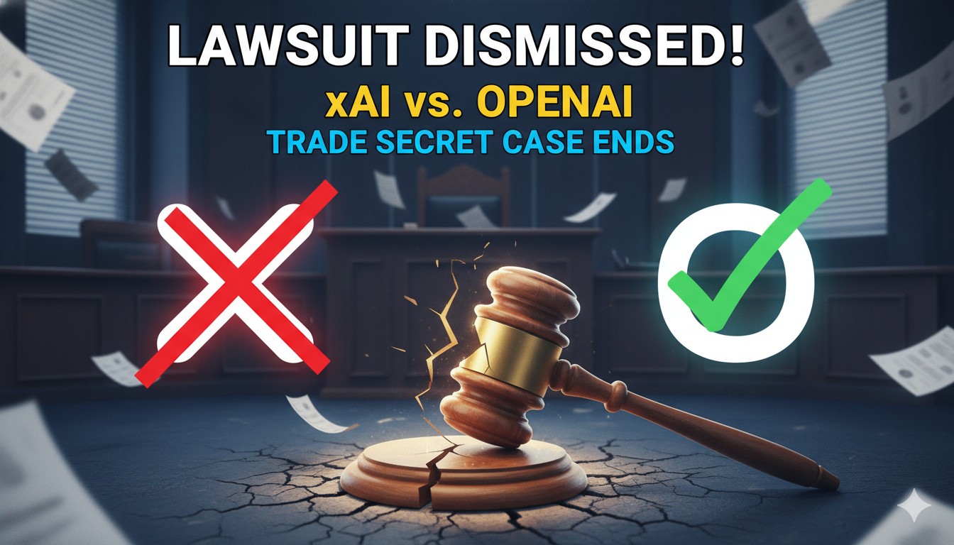 Federal courthouse exterior with AI technology overlay representing legal battle between xAI and OpenAI