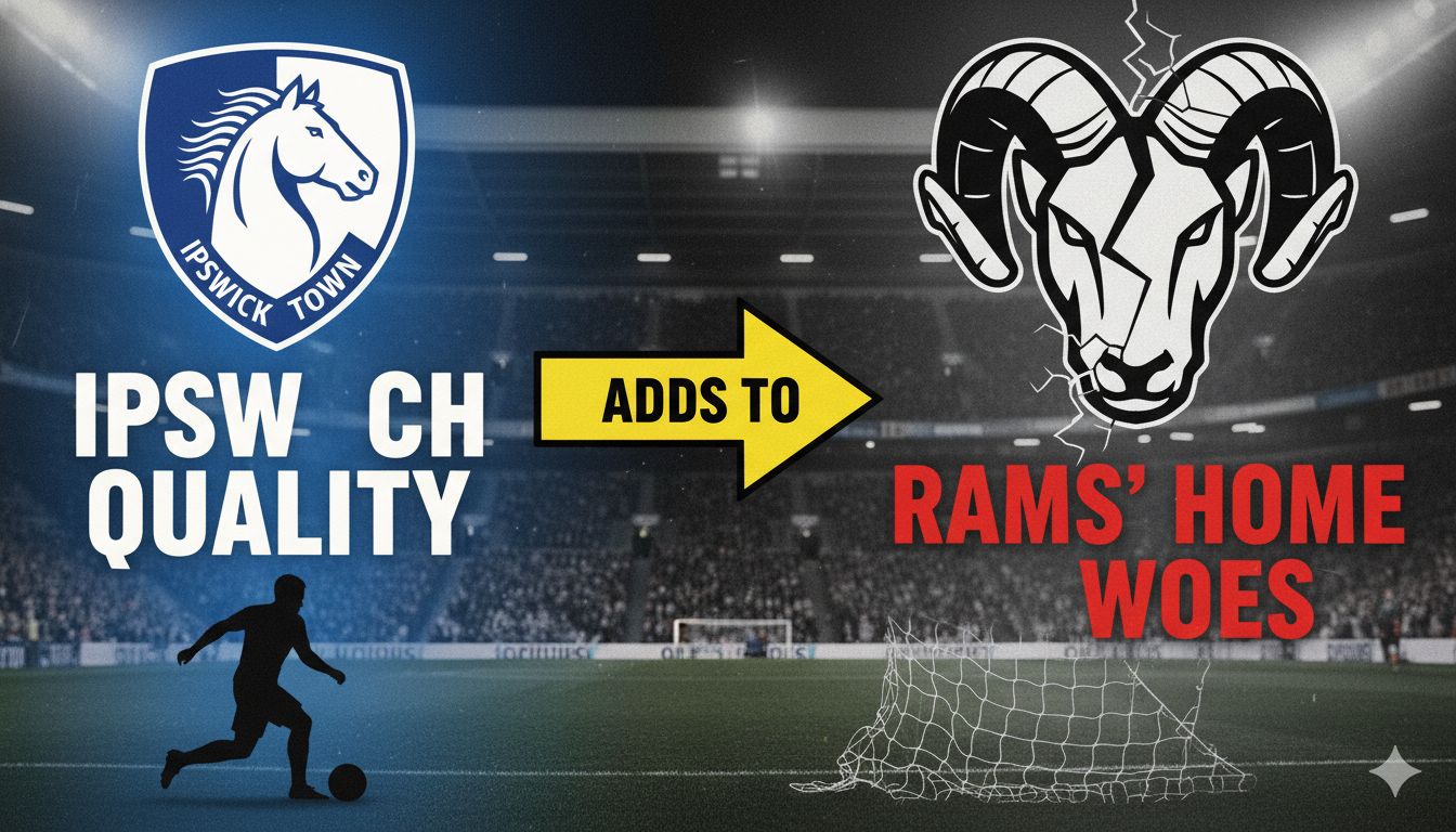 Leif Davis of Ipswich Town heads the winning goal past Derby County's goalkeeper during their Championship match at Pride Park Stadium.