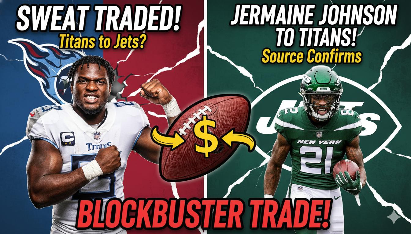 Tennessee Titans and New York Jets players T'Vondre Sweat and Jermaine Johnson in action on the field during NFL games