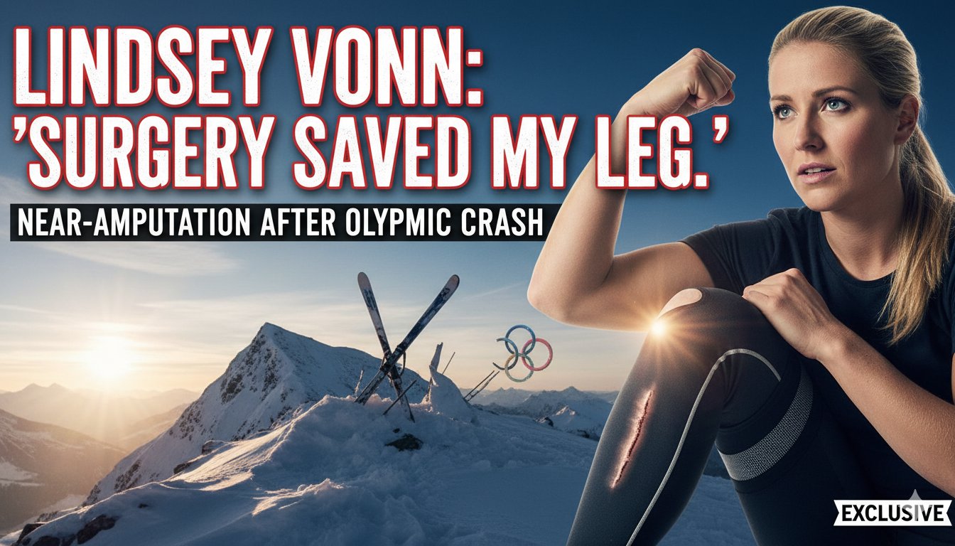 Alt Text for featured image : Lindsey Vonn in action during alpine skiing downhill race at the 2026 Winter Olympics before her crash