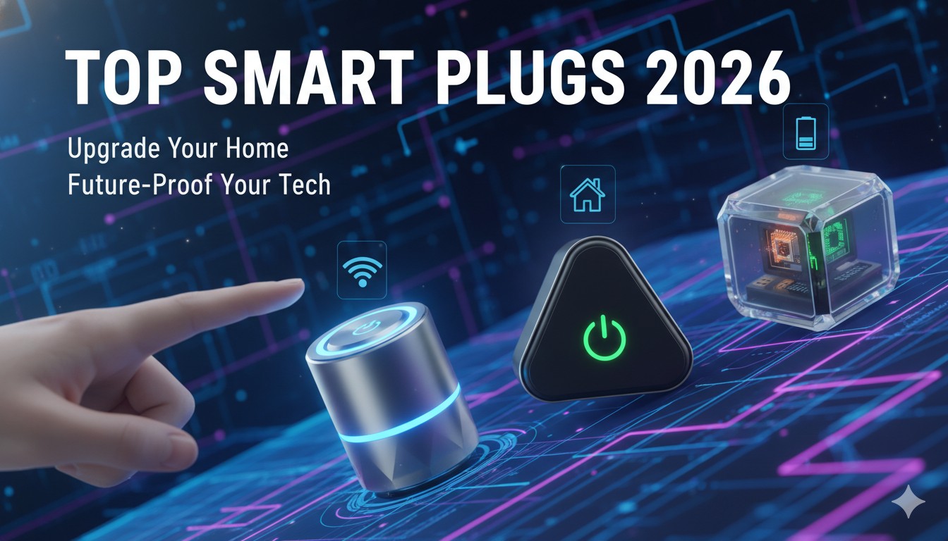 Selection of the best smart plugs in 2026 including TP-Link Kasa and Tapo models on a modern outlet background