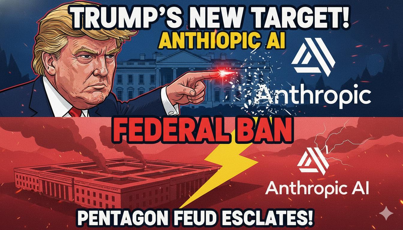 President Donald Trump announces directive on social media to cease federal use of Anthropic AI services amid dispute with Pentagon over military AI restrictions.