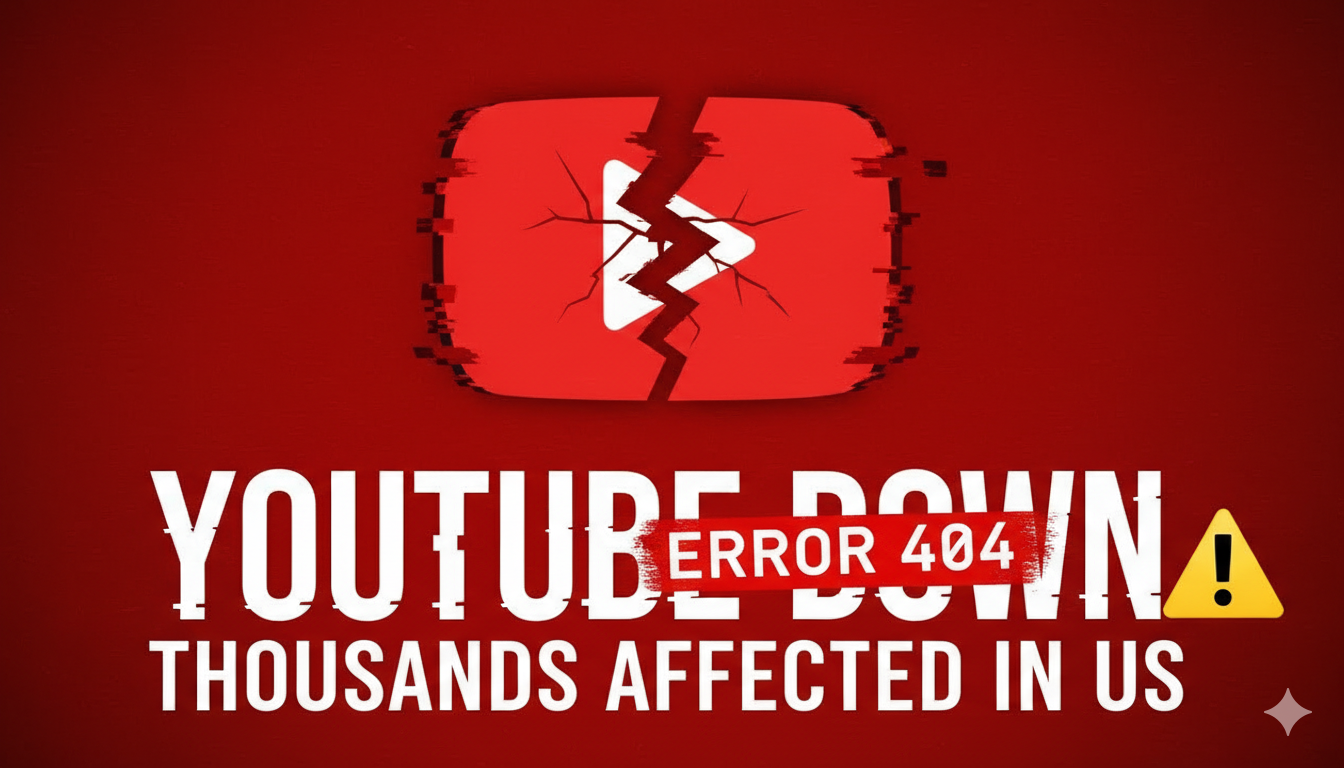 Crowds of frustrated users staring at blank YouTube screens during a major US outage on mobile phones and laptops