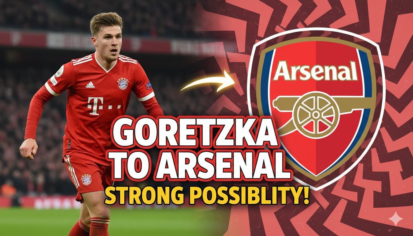 Leon Goretzka in action for Bayern Munich, wearing red and white kit, controlling the ball during a Bundesliga match