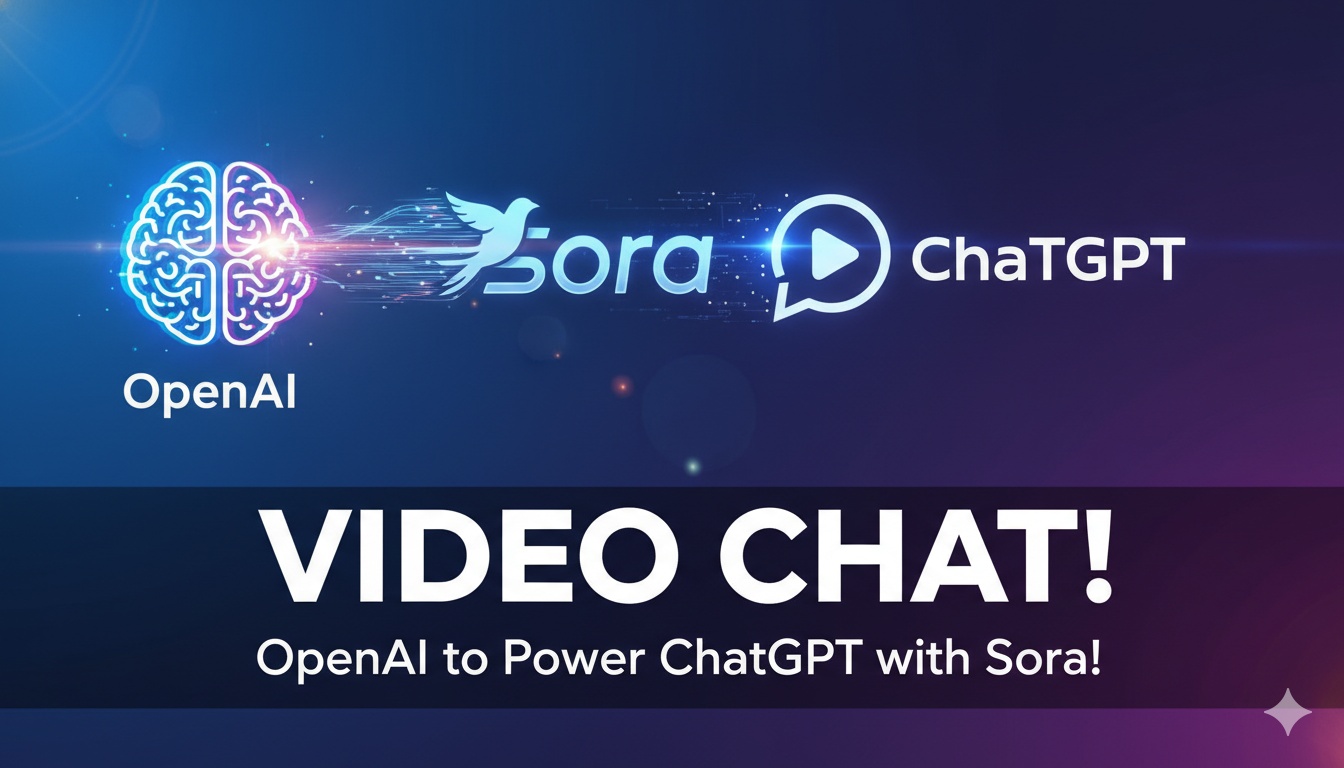 OpenAI logo with abstract video generation waves and ChatGPT interface elements merging