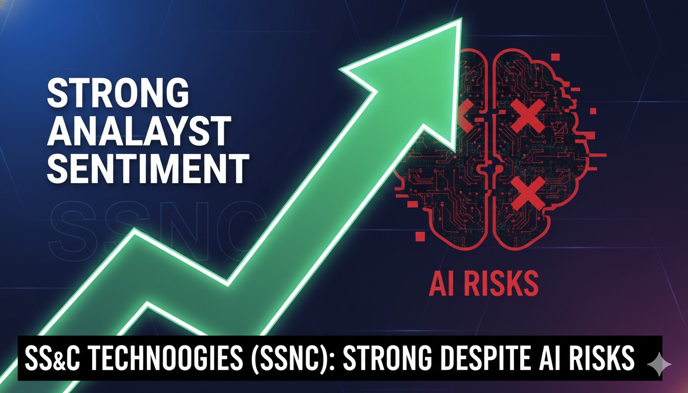 Stock chart and analyst ratings overview for SS&C Technologies (SSNC) highlighting positive sentiment amid AI concerns