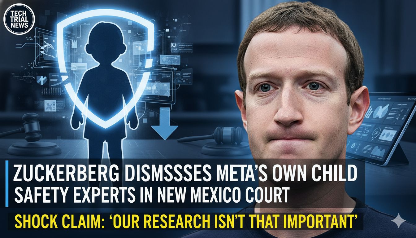 Alt Text for featured image : Mark Zuckerberg testifying in court during Meta child safety lawsuit proceedings